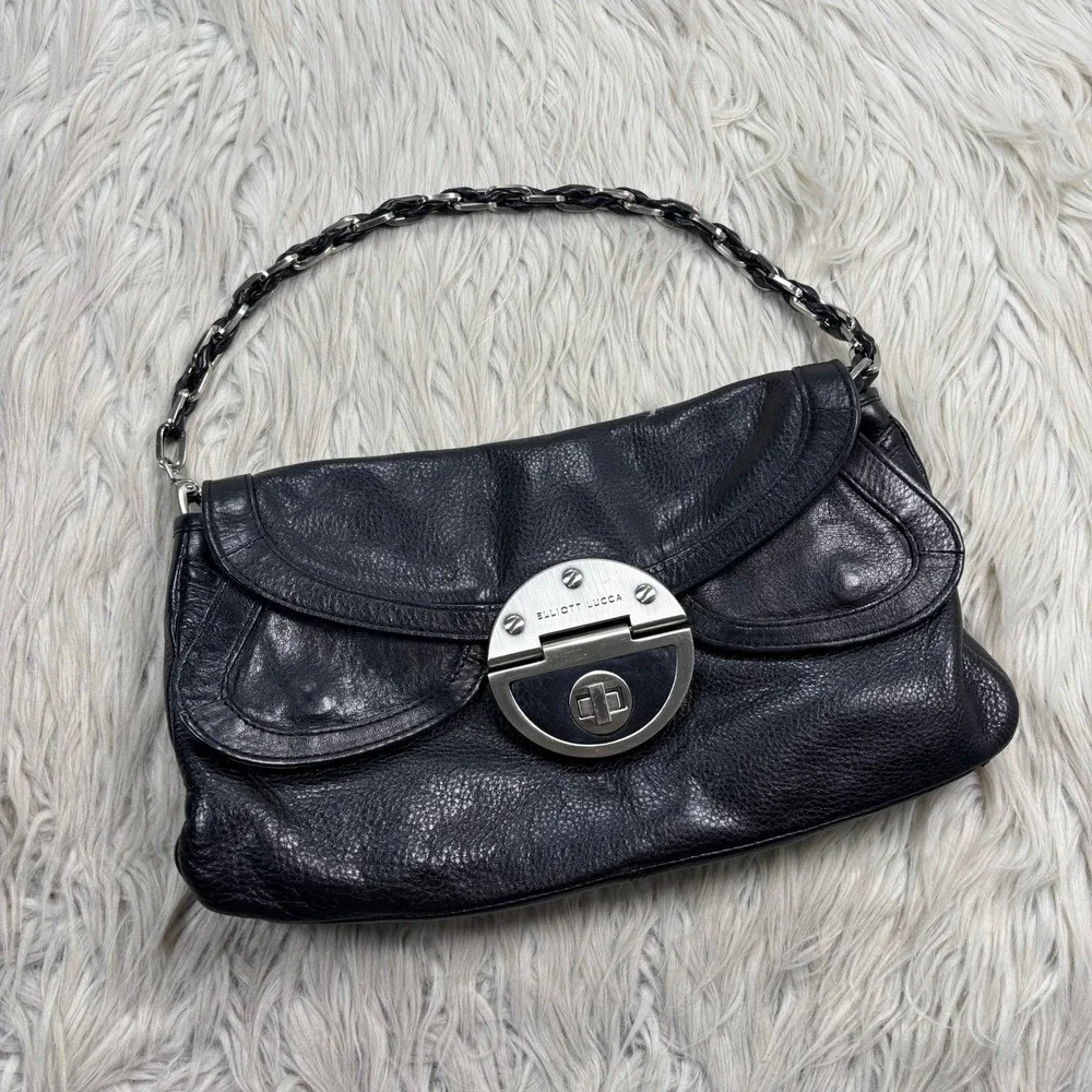 Elliott Lucca Black Leather Small Shoulder Bag Chain Strap Y2K Going Out Baddie